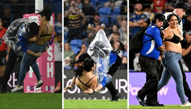 Sahaya yarı çıplak giren kadına güvenliğin müdahalesi tepki topladı