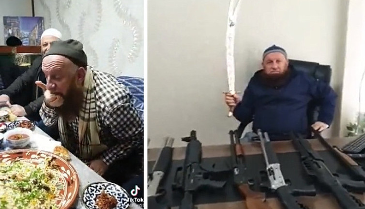 Arap kültüründeki gibi elle yemek yiyen Rizeli başkandan otomatik silahlarla poz