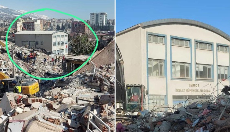 Tüm çevresi yıkılan Kahramanmaraş İnşaat Mühendisleri Odası binası ayakta kaldı