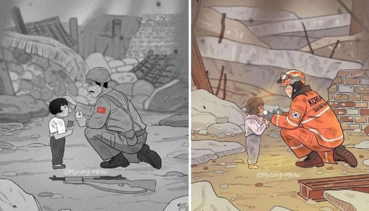 Yarın herkes bu iki çizimi konuşacak. Güney Koreli'den 'bu kalp seni unutur mu' mesajı