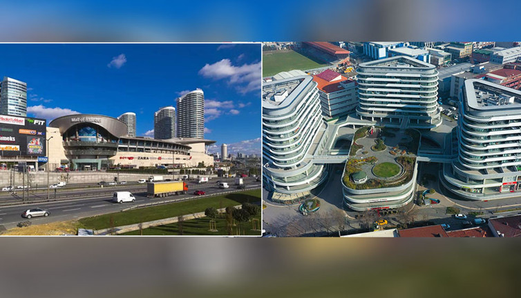 İki talan örneği. Önce 'riskli' ilan edilip sonra ticariye çevrilen alanlara dikilen Real Merter ve Mall of İstanbul'un hikayesi