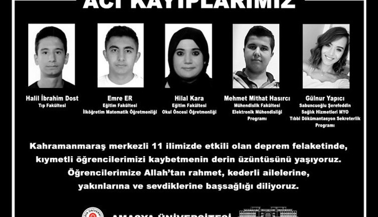 Amasya Üniversitesi depremde 5 öğrencisini kaybetti