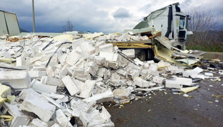 Balık yüklü tır kaza yaptı: Balıklar yola döküldü