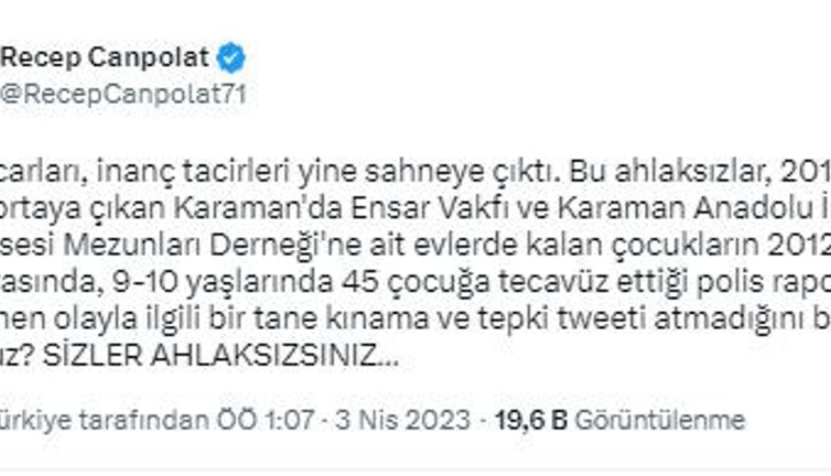 Recep Canpolat 45 çocuk tecavüze uğradığında sessiz kalan inanç tacirlerini ifşa etti