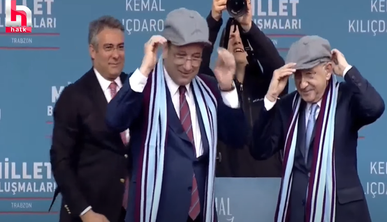 Kılıçdaroğlu Trabzon’da sahneye Trabzonspor efsanesi Özyazıcı kasketi ile çıktı