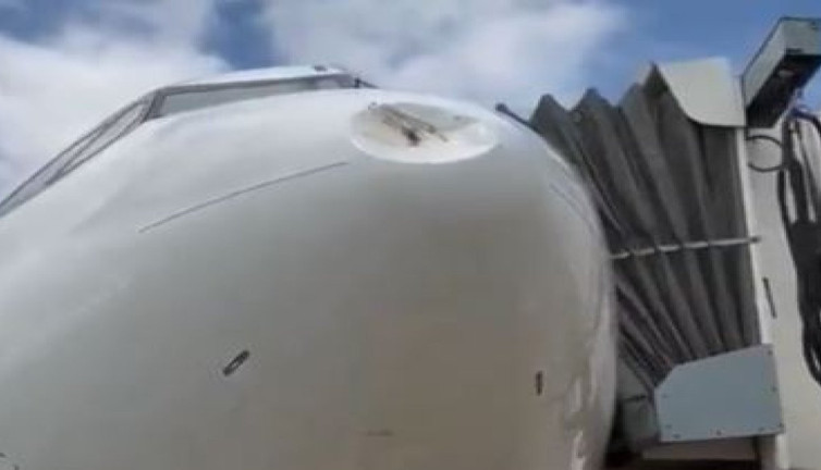 Kuş çarpan uçağın burnu bu hale geldi