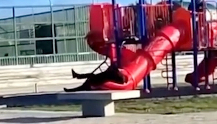 Şili Devlet Başkanı çocuk kaydırağında sıkıştı