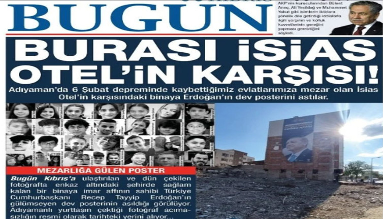 65 kişiye mezar olan İsias Otel'in karşısında Erdoğan posteri. 'Mezarlığa gülen poster' başlığıyla verildi