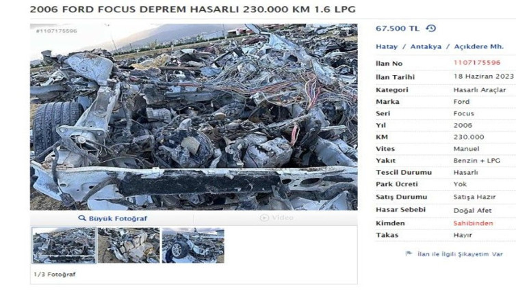 Paramparça olmuş arabayı 67 bin liradan satışa koydu