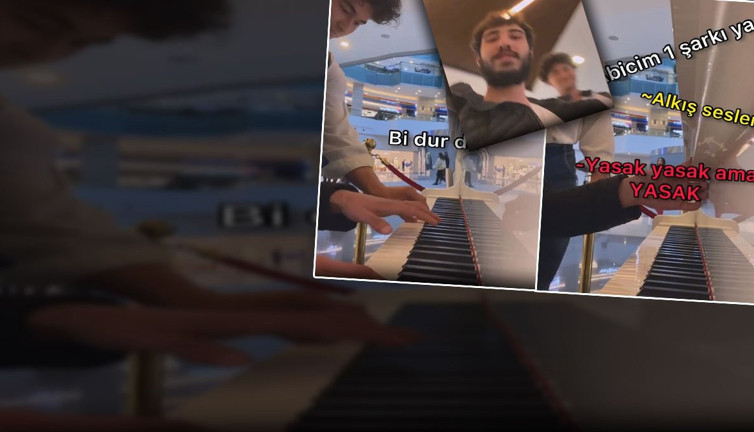 Gençlerin AVM'deki piyano resitali güvenlik engeline takıldı