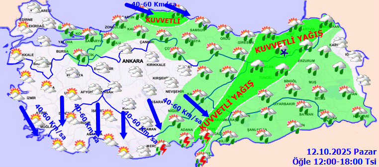 Sıcaklıklar düşüyor! Kuvvetli yağış ve rüzgar uyarısı (12 Ekim 2025) - Resim : 2