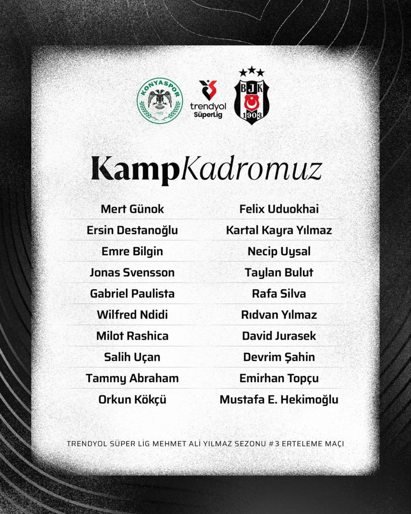 Beşiktaş'ın Konyaspor maçı kadrosu açıklandı! - Resim : 2