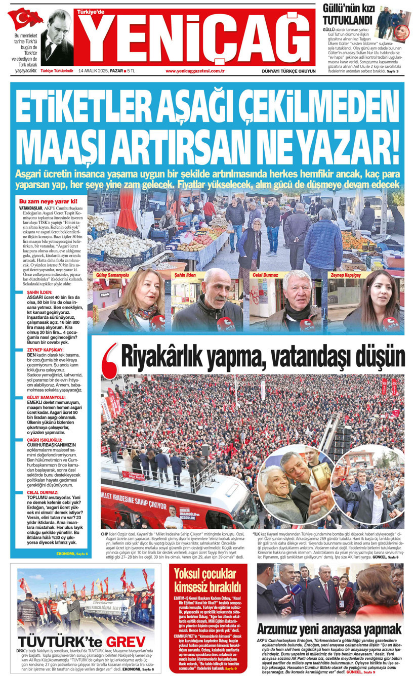 Yeniçağ Gazetesi: Etiketler aşağı çekilmeden maaşı artırsan ne yazar! - Resim : 1