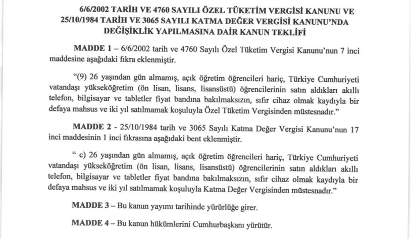 Tasarı Meclis’te: Öğrencilere cep telefonu ve bilgisayarda limitsiz ÖTV ve KDV muafiyeti - Resim : 1