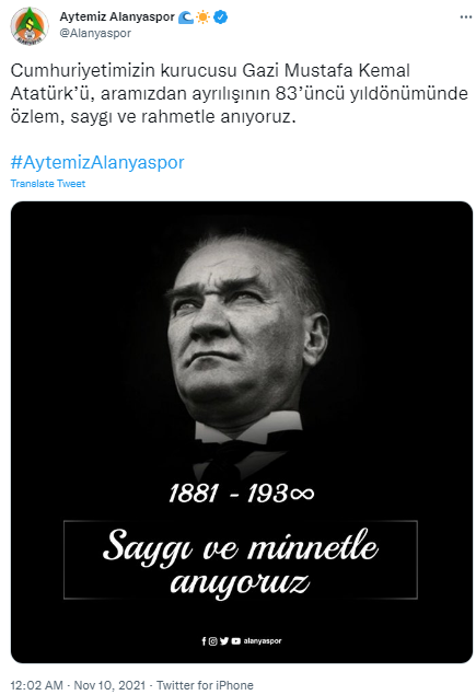 Spor kulüplerinden 10 Kasım mesajları - Resim: 13