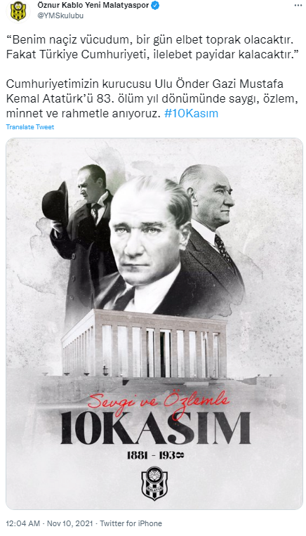 Spor kulüplerinden 10 Kasım mesajları - Resim: 5