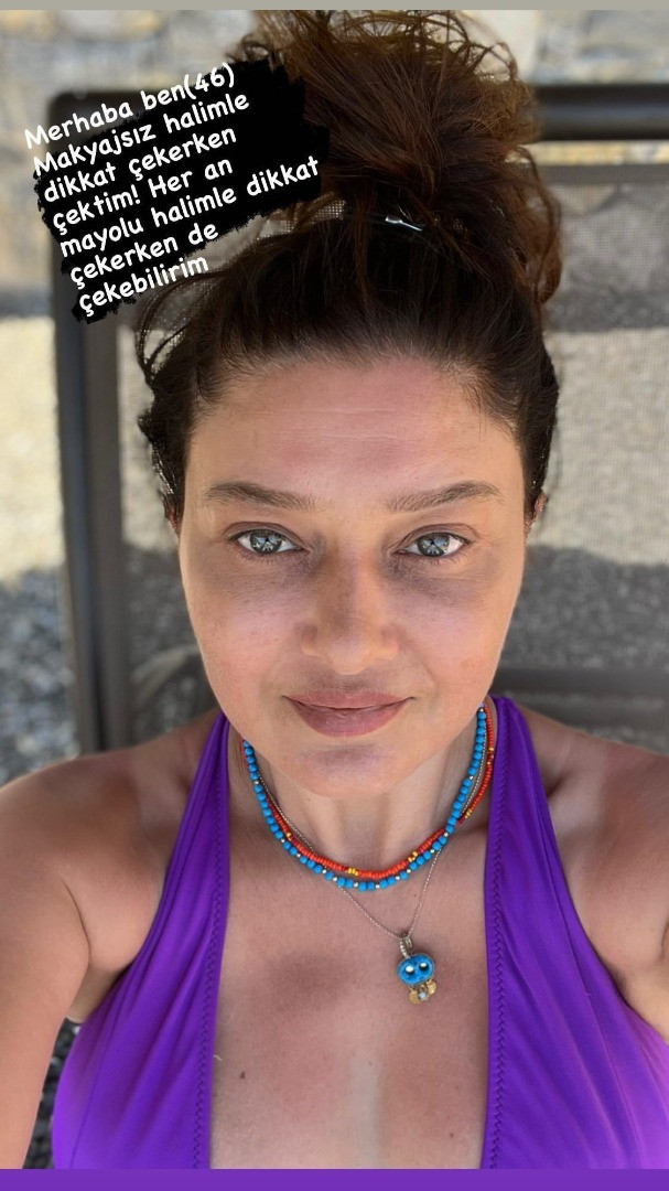 Nurgül Yeşilçay kırmızı bikini ile kuma yattı, yüzünü bez ile kapattı. Yüzünün makyajsız halini de çekinmeden paylaştı - Resim: 9