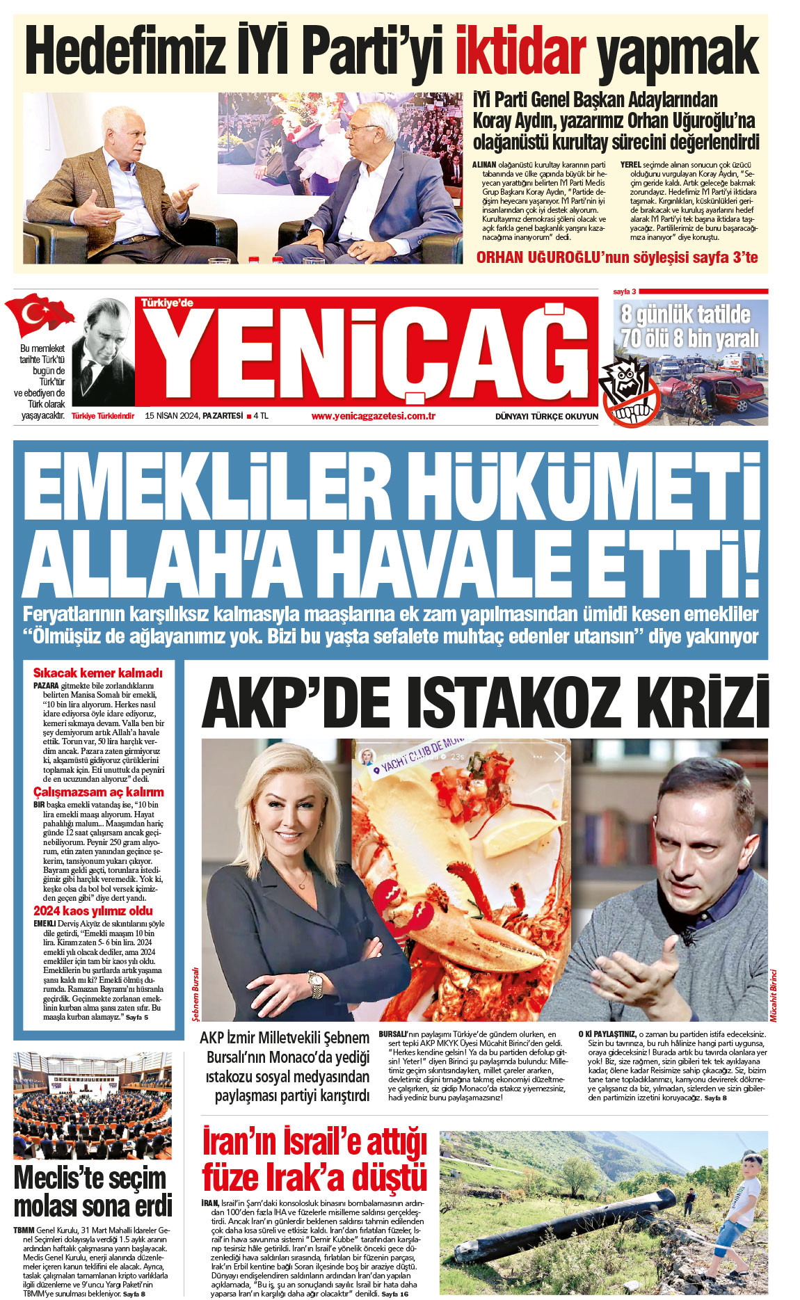 15 Nisan 2024 Pazartesi