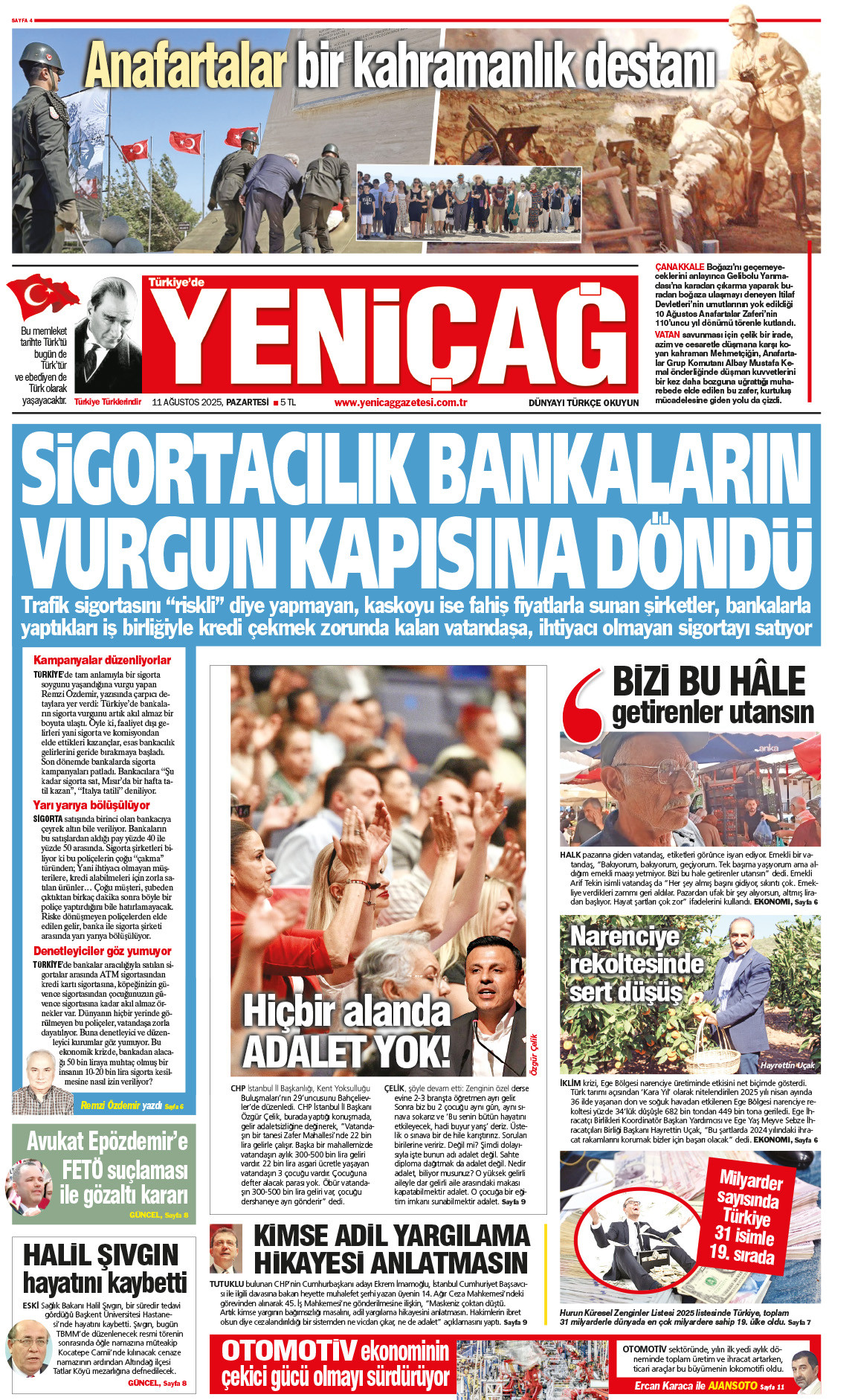 11 Ağustos 2025 Pazartesi